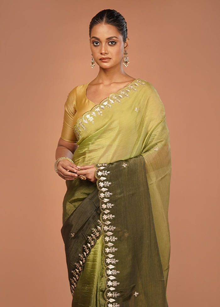 Green Tissue Silk Saree With Blouse Piece