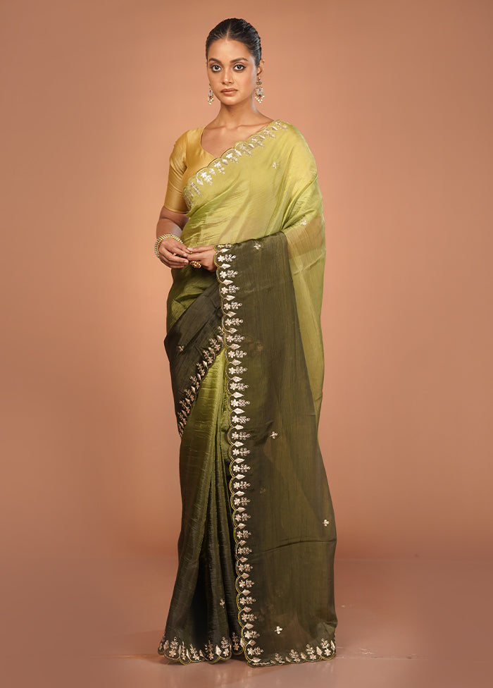 Green Tissue Silk Saree With Blouse Piece