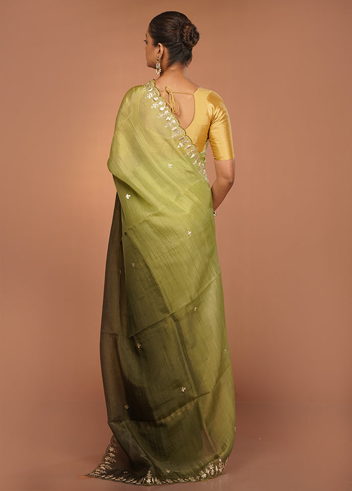 Green Tissue Silk Saree With Blouse Piece