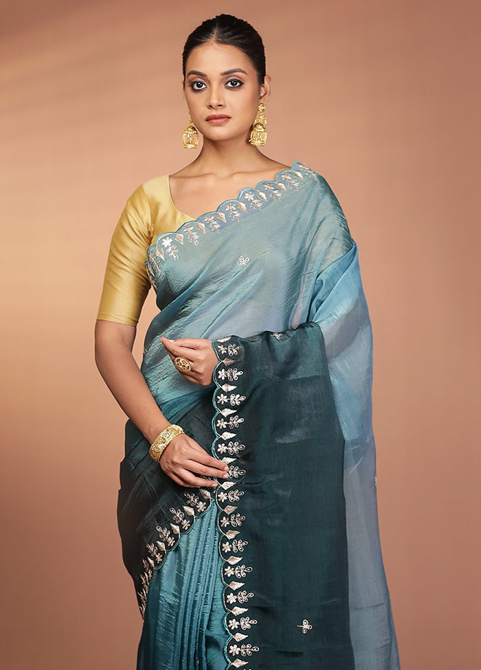 Green Tissue Silk Saree With Blouse Piece