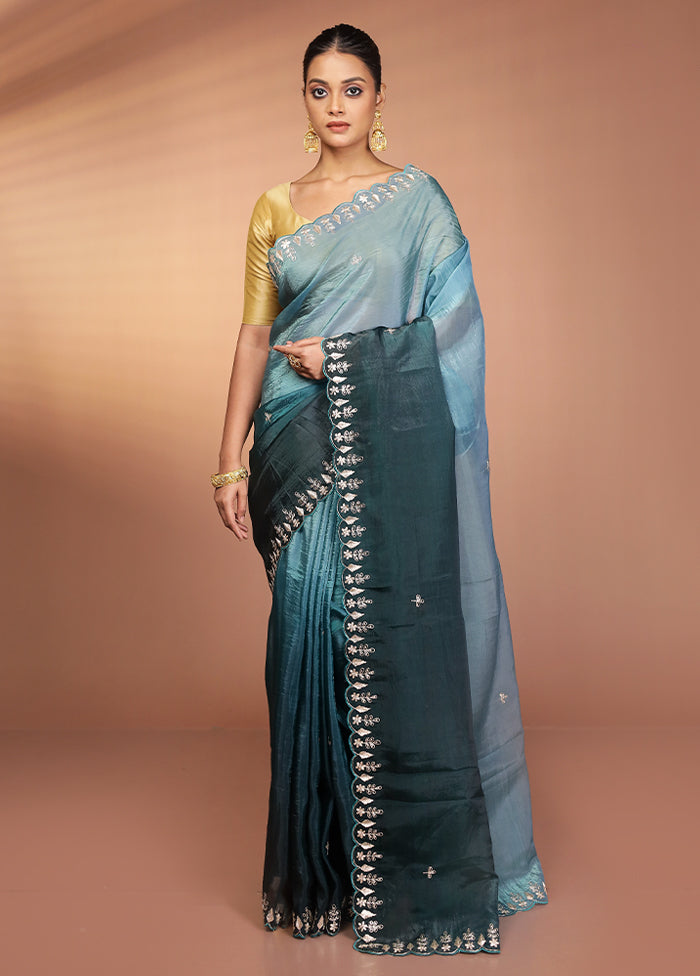 Green Tissue Silk Saree With Blouse Piece