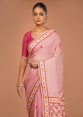 Pink Handloom Pure Georgette Saree With Blouse Piece
