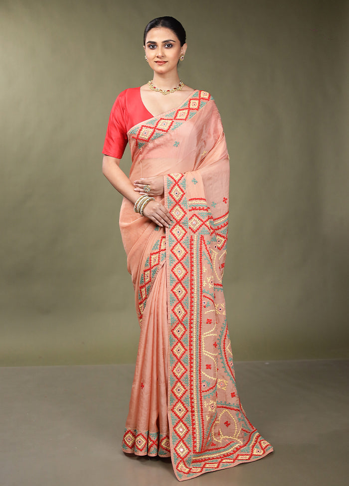 Pink Handloom Pure Georgette Saree With Blouse Piece