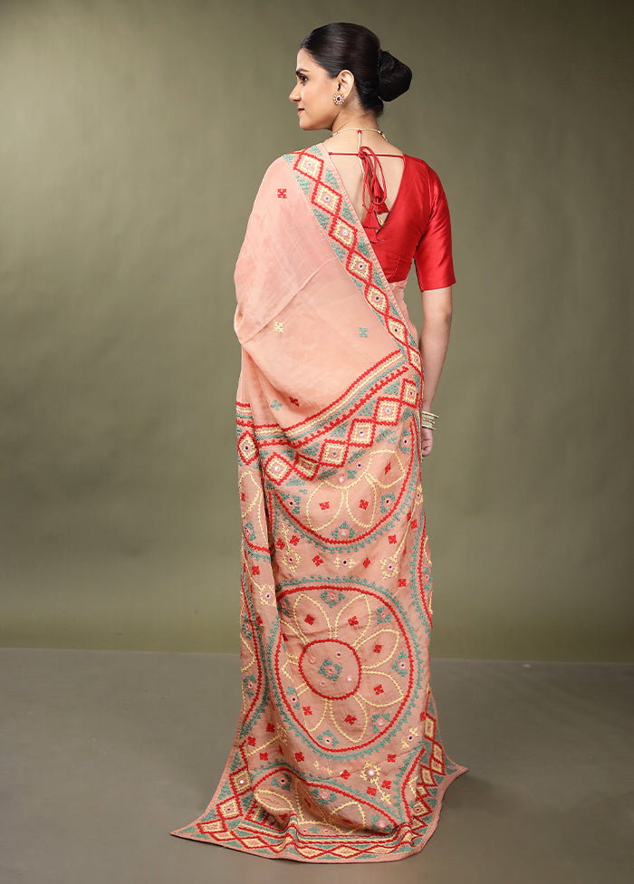 Pink Handloom Pure Georgette Saree With Blouse Piece