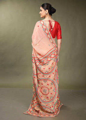 Pink Handloom Pure Georgette Saree With Blouse Piece