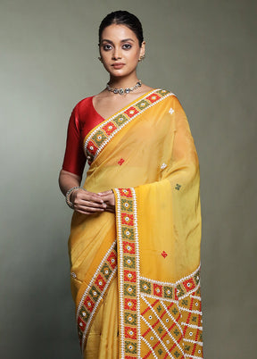 Yellow Handloom Pure Georgette Saree With Blouse Piece