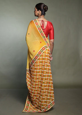Yellow Handloom Pure Georgette Saree With Blouse Piece