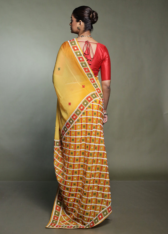 Yellow Handloom Pure Georgette Saree With Blouse Piece