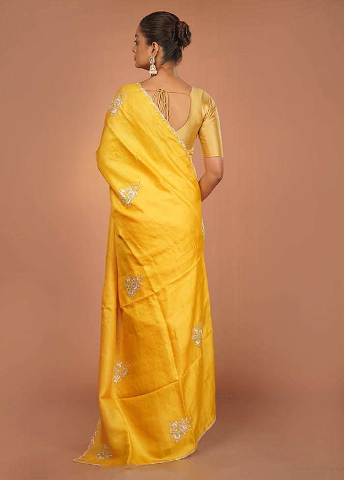 Yellow Handloom Tussar Pure Silk Saree With Blouse Piece