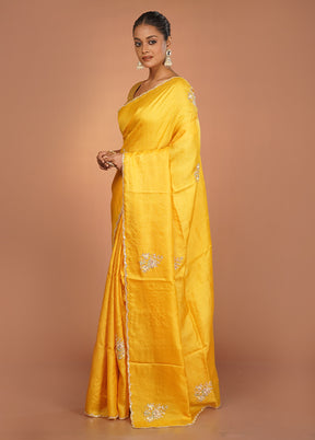 Yellow Handloom Tussar Pure Silk Saree With Blouse Piece
