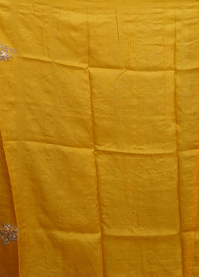 Yellow Handloom Tussar Pure Silk Saree With Blouse Piece