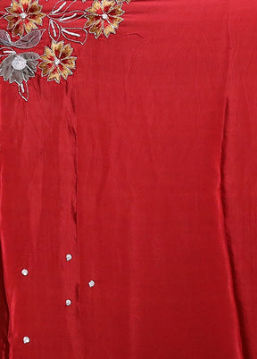 Red Handloom Pure Organza Saree With Blouse Piece