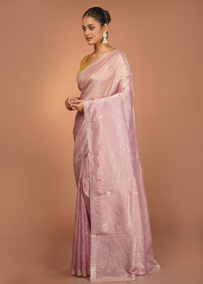 Pink Tissue Silk Saree With Blouse Piece