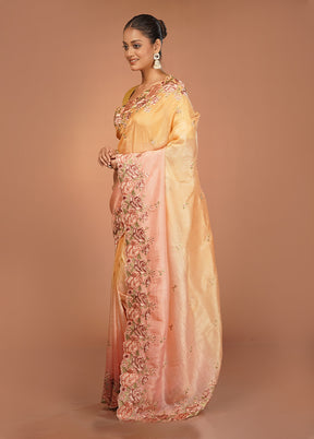 Pink Tissue Silk Saree With Blouse Piece