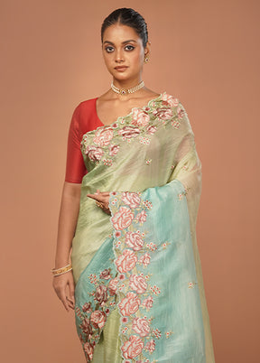 Green Tissue Silk Saree With Blouse Piece