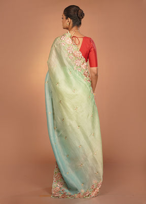 Green Tissue Silk Saree With Blouse Piece