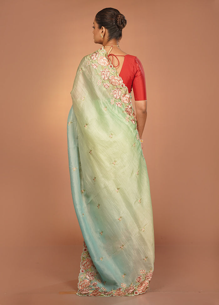 Green Tissue Silk Saree With Blouse Piece