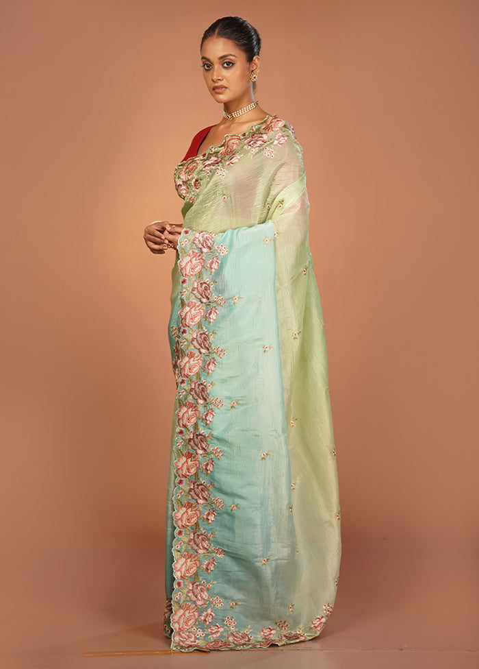 Green Tissue Silk Saree With Blouse Piece