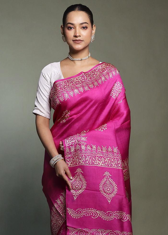 Purple Printed Pure Silk Saree Without Blouse Piece