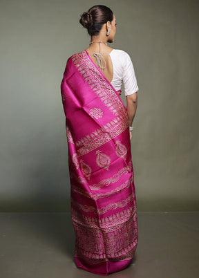 Purple Printed Pure Silk Saree Without Blouse Piece