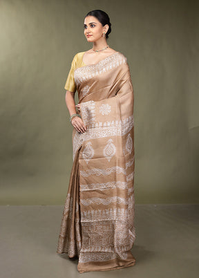 Grey Printed Pure Silk Saree Without Blouse Piece