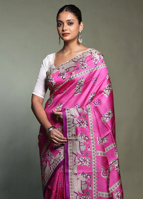 Pink Printed Pure Silk Saree Without Blouse Piece