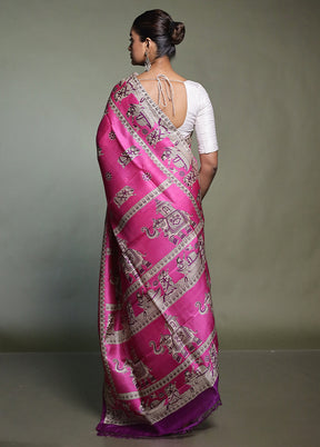 Pink Printed Pure Silk Saree Without Blouse Piece