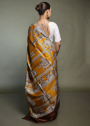 Yellow Printed Pure Silk Saree Without Blouse Piece