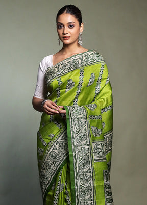 Green Printed Pure Silk Saree Without Blouse Piece