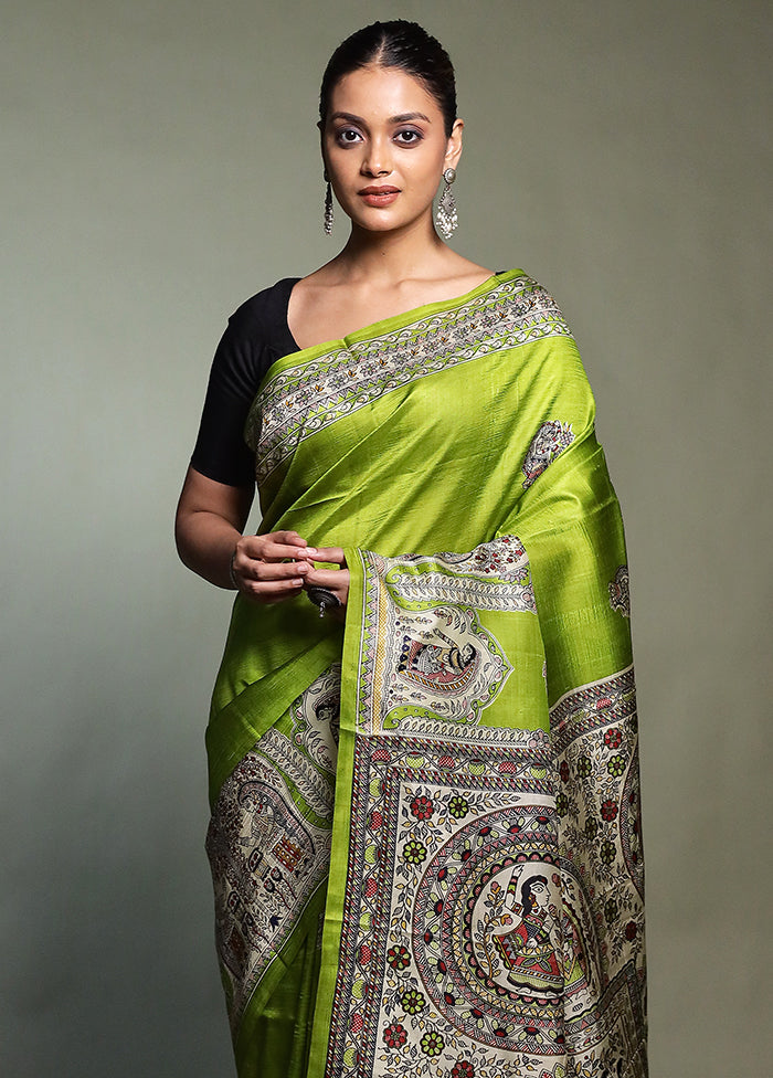 Green Printed Pure Silk Saree Without Blouse Piece