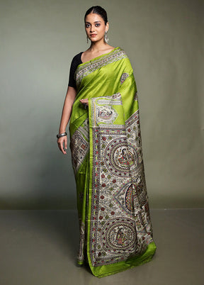 Green Printed Pure Silk Saree Without Blouse Piece
