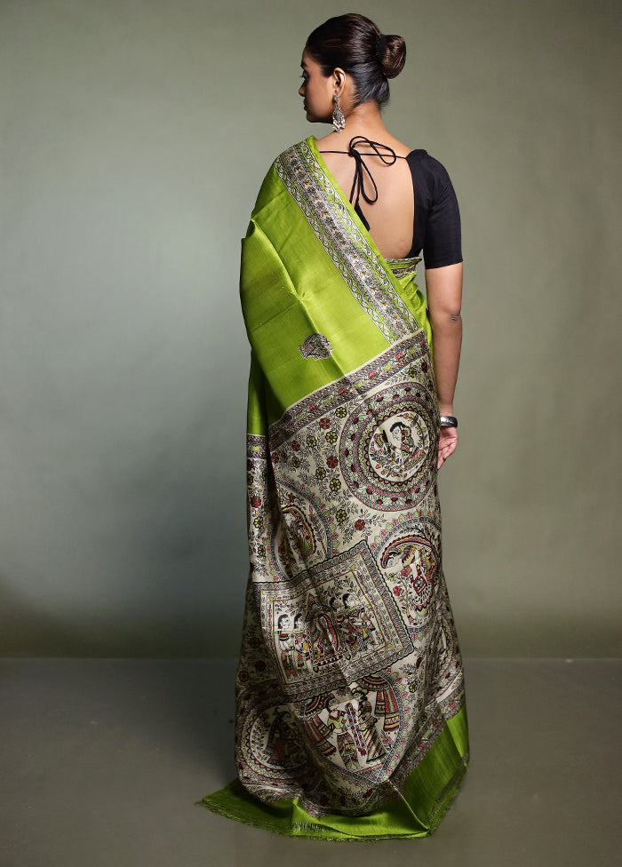 Green Printed Pure Silk Saree Without Blouse Piece