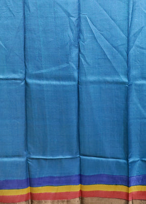 Blue Handloom Tussar Pure Silk Saree With Blouse Piece