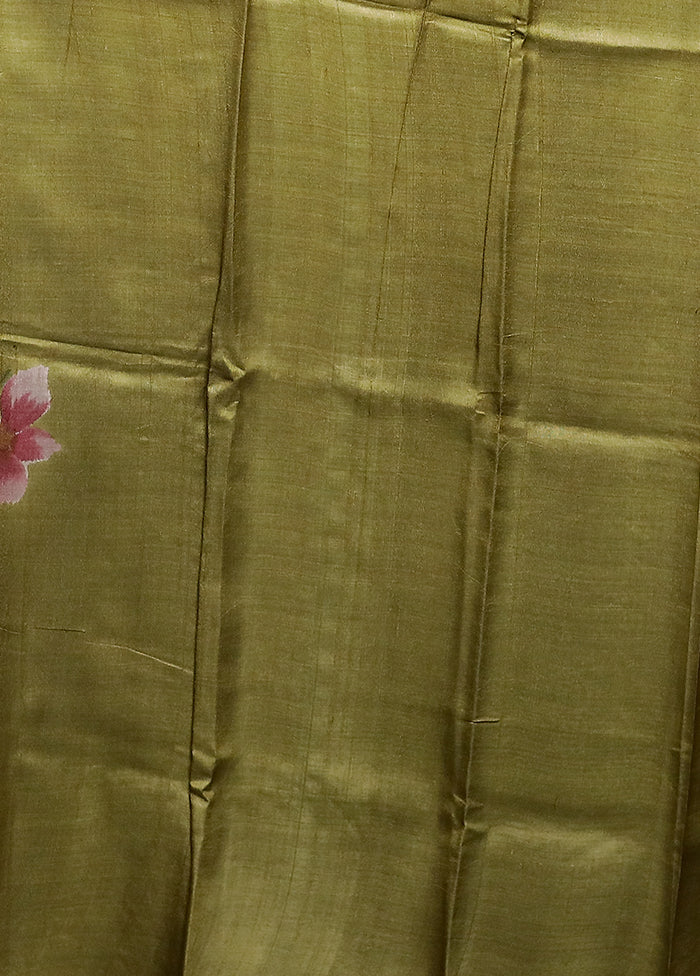 Purple Handloom Tussar Pure Silk Saree With Blouse Piece