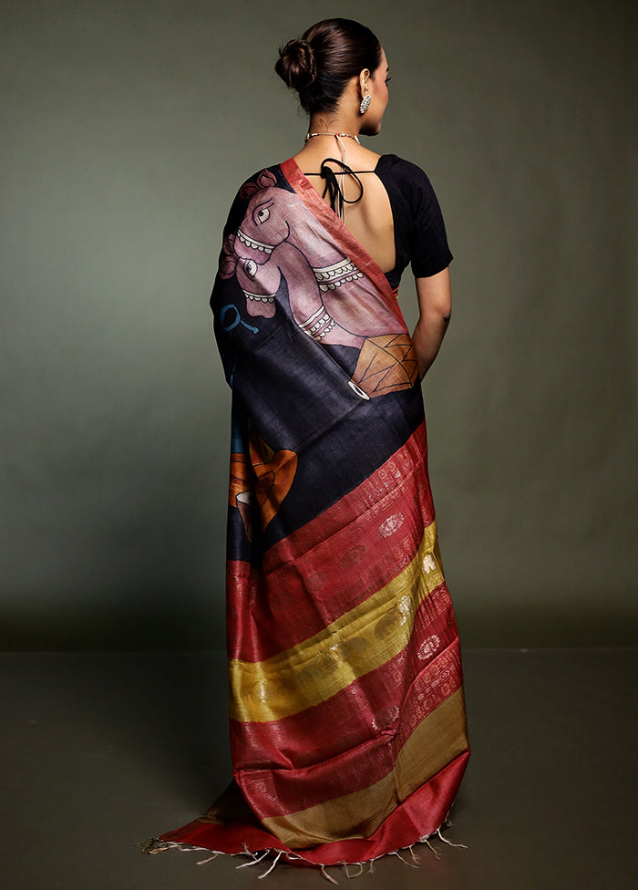 Yellow Handloom Tussar Pure Silk Saree With Blouse Piece