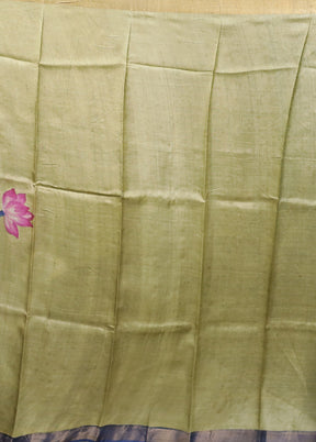 Blue Handloom Tussar Pure Silk Saree With Blouse Piece