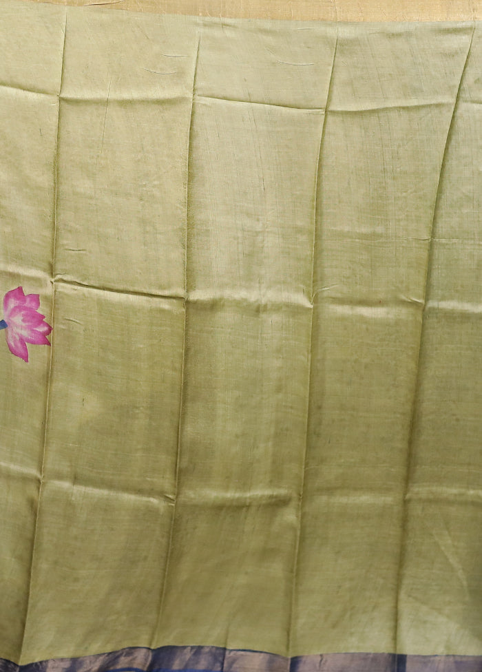 Blue Handloom Tussar Pure Silk Saree With Blouse Piece