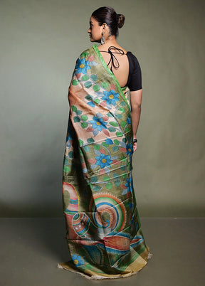 Cream Handloom Tussar Pure Silk Saree With Blouse Piece