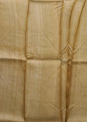 Cream Handloom Tussar Pure Silk Saree With Blouse Piece