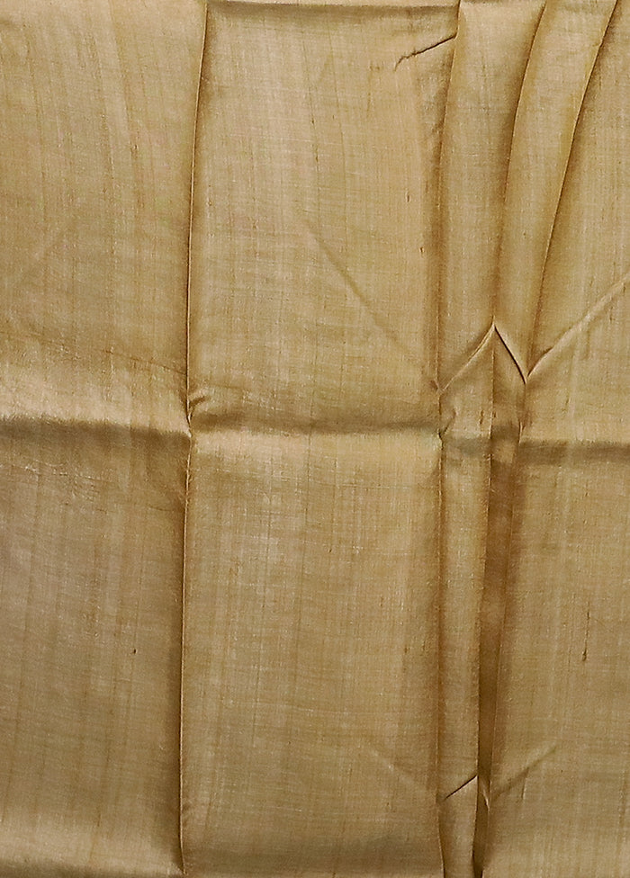 Cream Handloom Tussar Pure Silk Saree With Blouse Piece