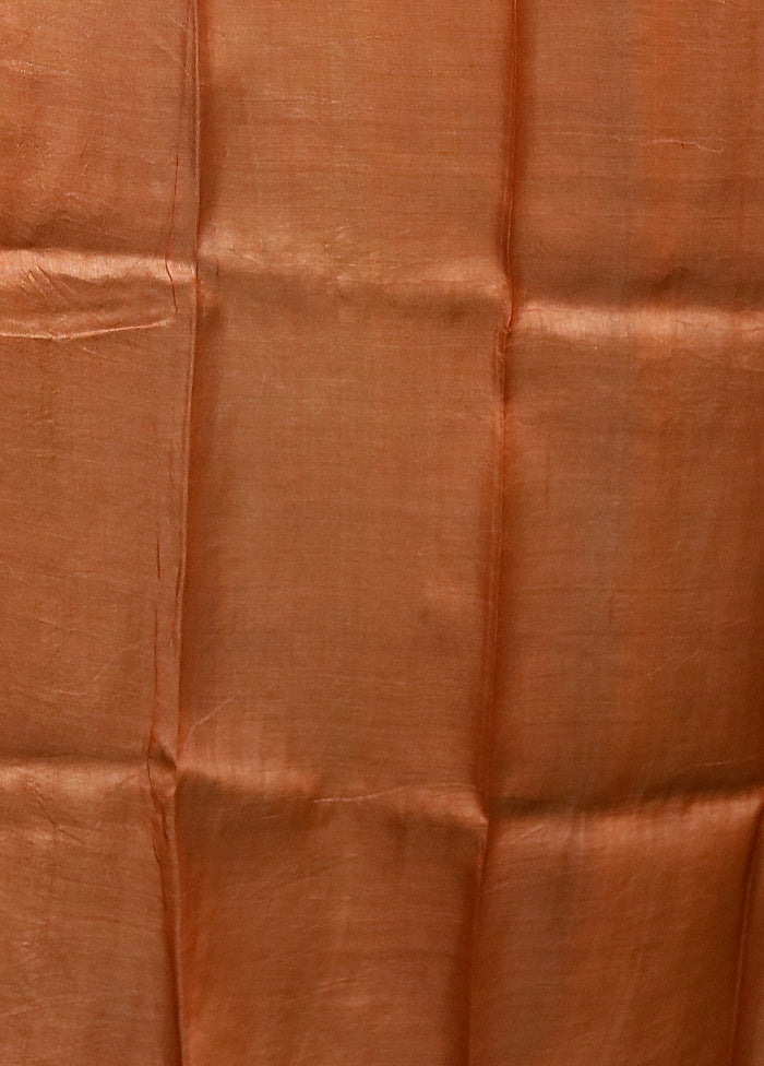 Green Handloom Tussar Pure Silk Saree With Blouse Piece