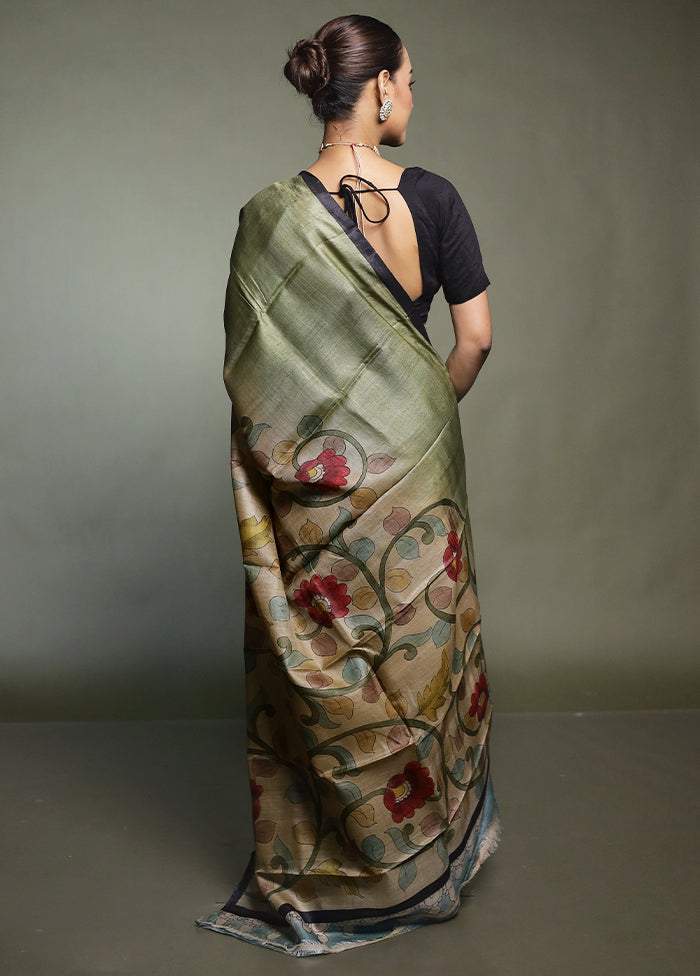 Multicolor Handloom Tussar Pure Silk Saree With Blouse Piece