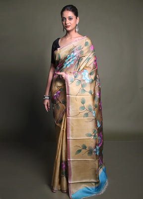 Multicolor Handloom Tussar Pure Silk Saree With Blouse Piece