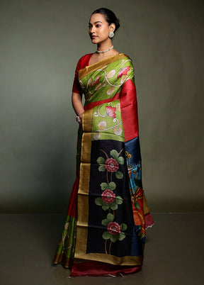 Multicolor Handloom Tussar Pure Silk Saree With Blouse Piece