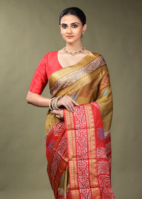Red Printed Pure Silk Saree Without Blouse Piece
