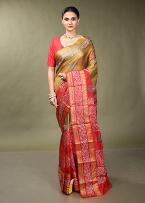Red Printed Pure Silk Saree Without Blouse Piece