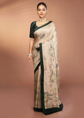 Cream Tussar Silk Saree With Blouse Piece