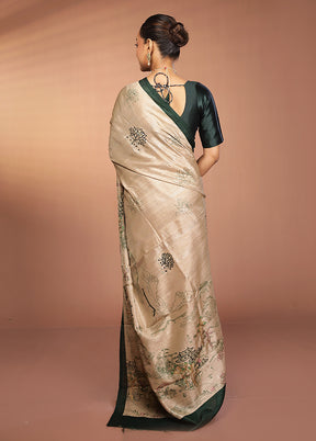 Cream Tussar Silk Saree With Blouse Piece