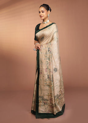 Cream Tussar Silk Saree With Blouse Piece