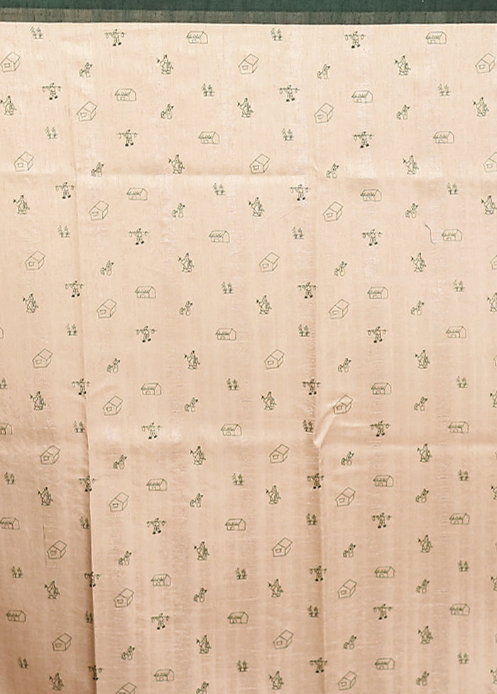 Cream Tussar Silk Saree With Blouse Piece